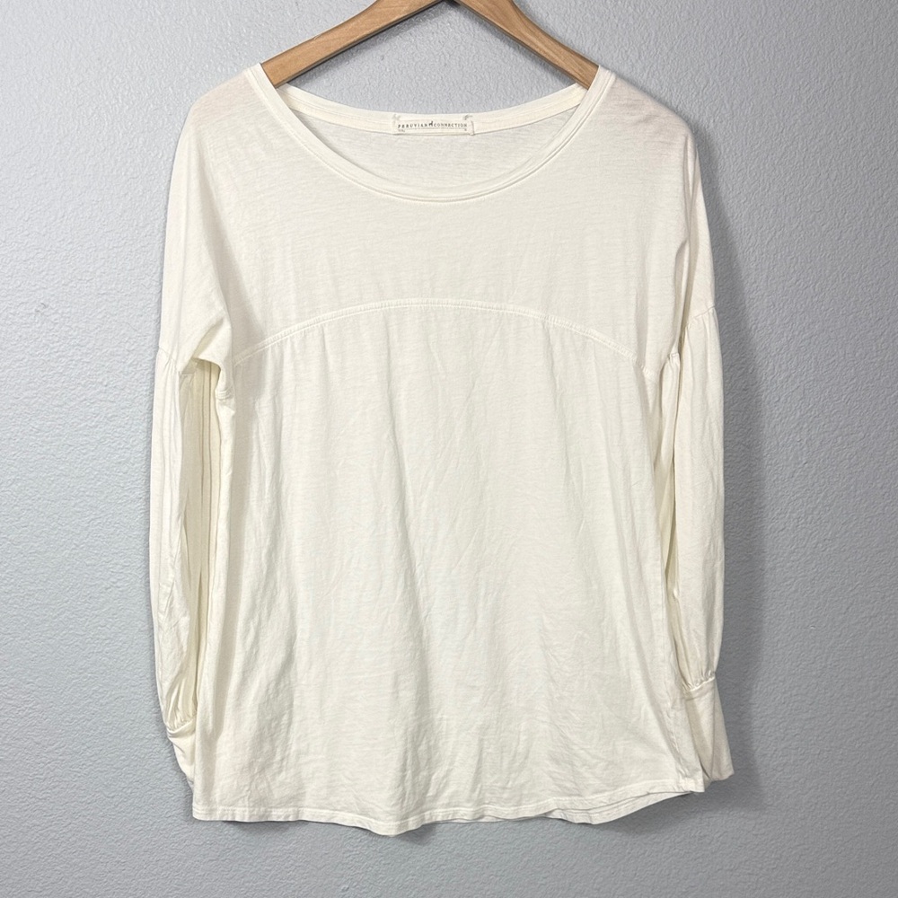 Peruvian‎ Connection Cream Scoop-Neck Long Sleeve Top